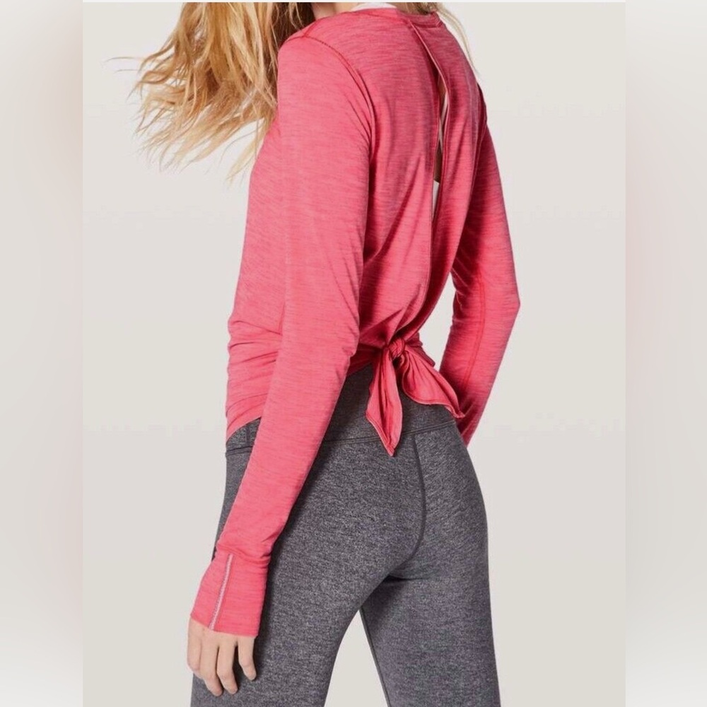 Lululemon Beat the Heat Long Sleeve Sz 6 Heathered Flash Coral Tied up open back